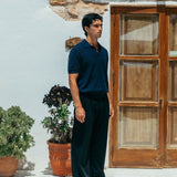 James Open Knit Polo, Navy